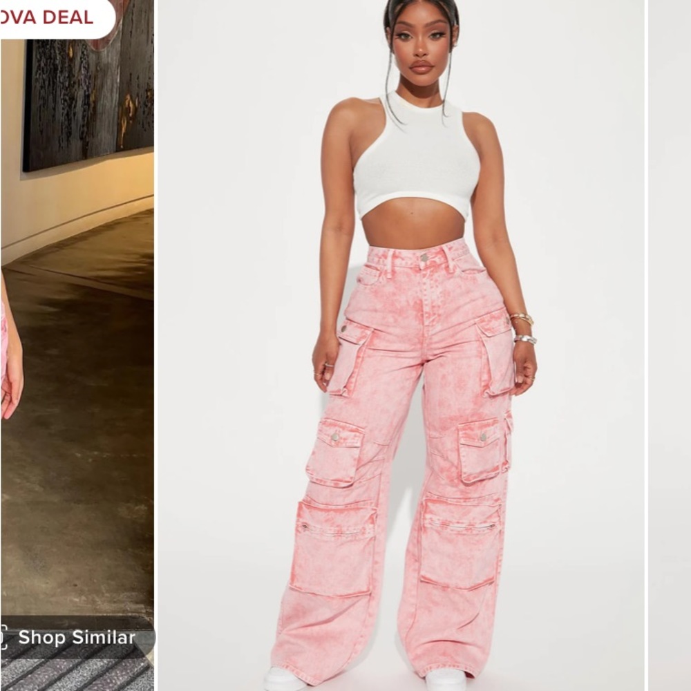 NWT Fashion Nova Pink Cargo jeans Sz 14